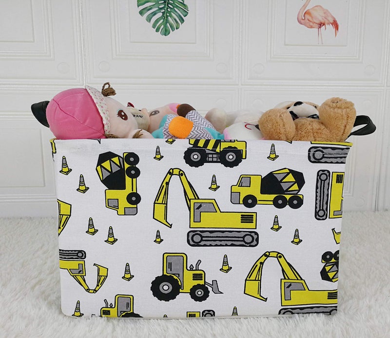 KUNRO Rectangle Yellow Storage Basket Gift Shelf Basket Storage Bin, Nursery Basket Organizer Box for With Handles for Room Deco (Excavator) - Image 4